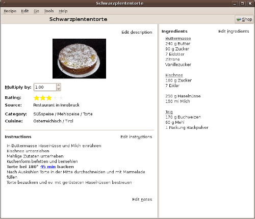 Screenshot of Recipe Card view